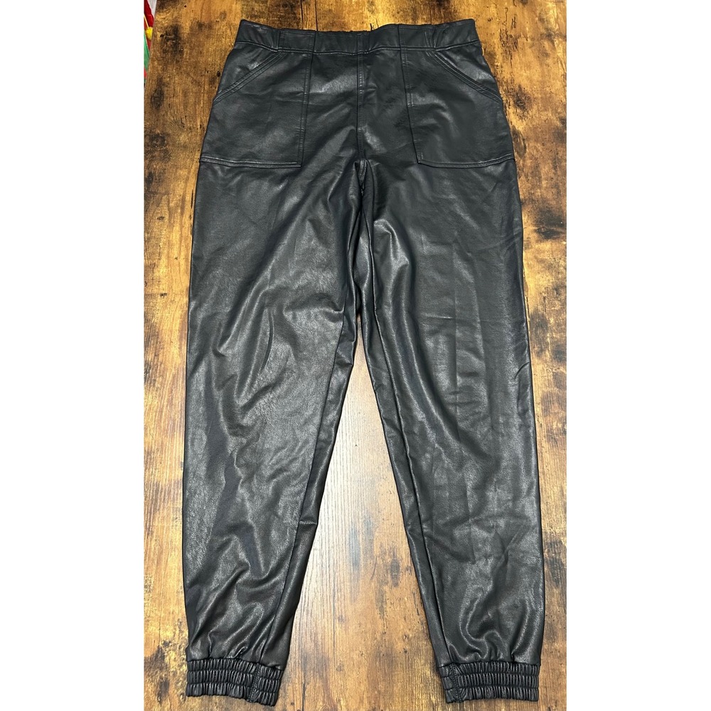 Spanx Faux Leather Joggers Black High Rise Elastic‎ Waist Pants Large
